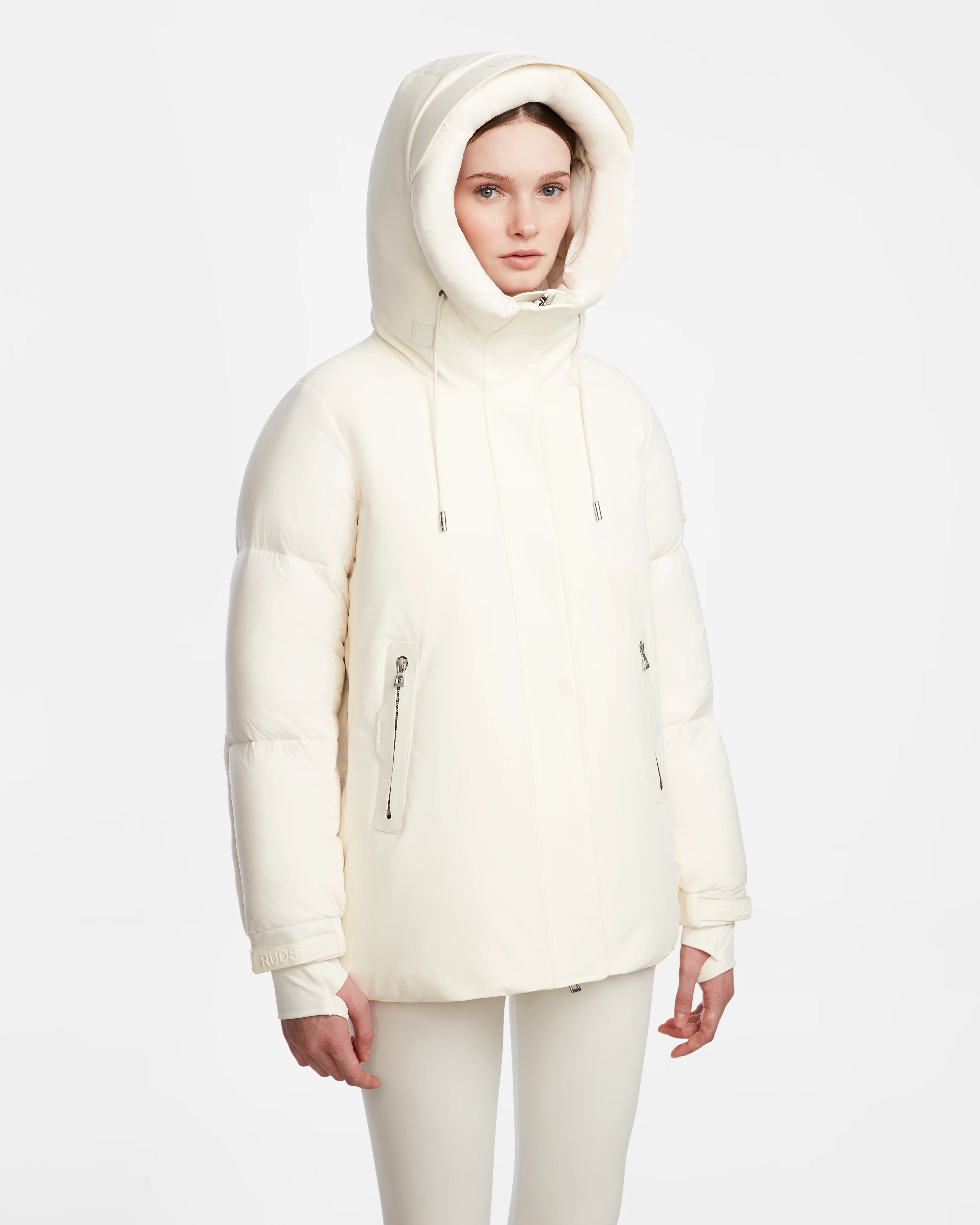 A woman wearing a white Rudsak LOLI - 8124507 Iceland winter parka.